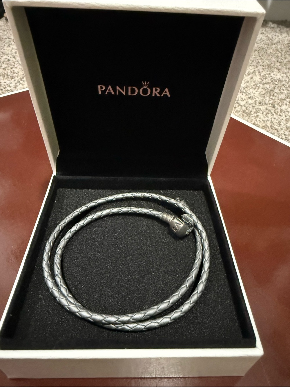 Pandora Metallic Silver Double-Wrap Braided Bracelet